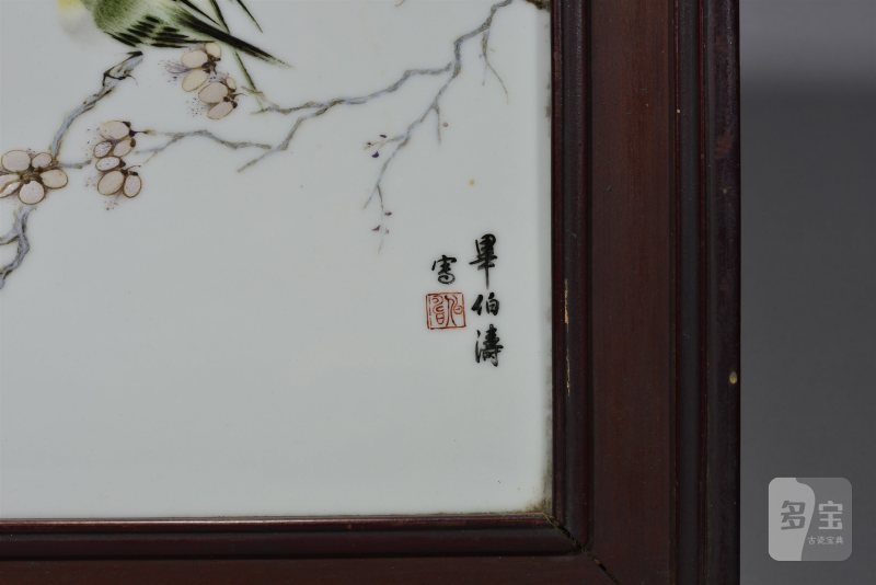 民国 毕伯涛粉彩四季鸣禽花鸟瓷板四条屏 - 图8